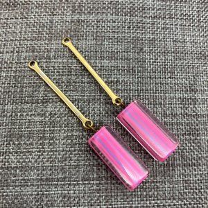DIY Earrings Squared Cane Bead Pink Blue Clear Long Gold Bar Dangle Craft Retro